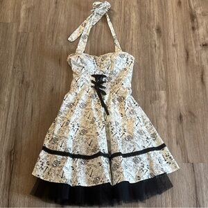 Hot Topic Ivory & Black Rockabilly Nautical Print Halter Dress XS Punk Rock
